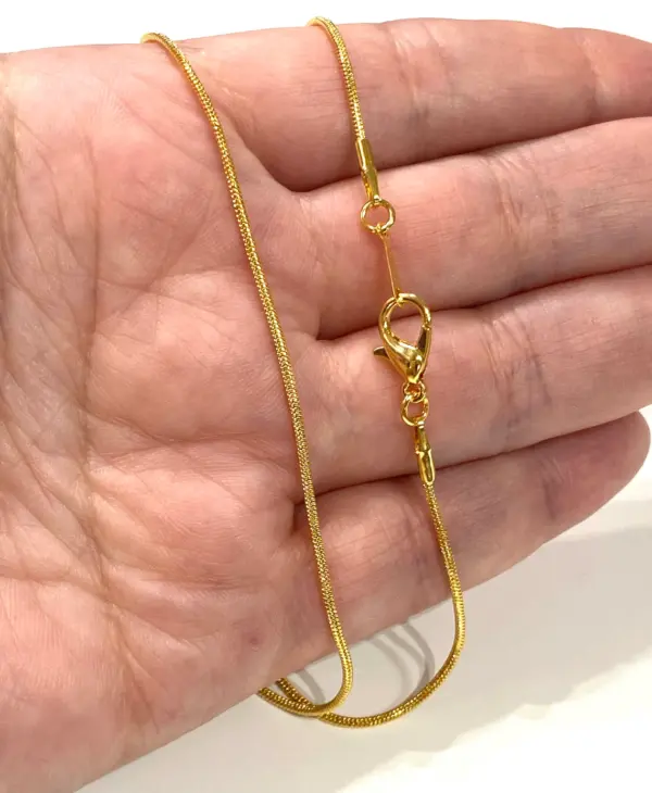 24Kt Gold Plated Snake Necklace Chain, Gold Plated Ready Necklace, 17 Inches, 1.2mm Chain - Image 3