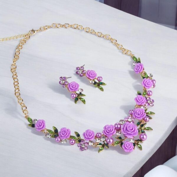 Flower Necklace For Women/Colourful Floral Necklace/Ladies Choker Necklace/Girls Necklace With Earrings